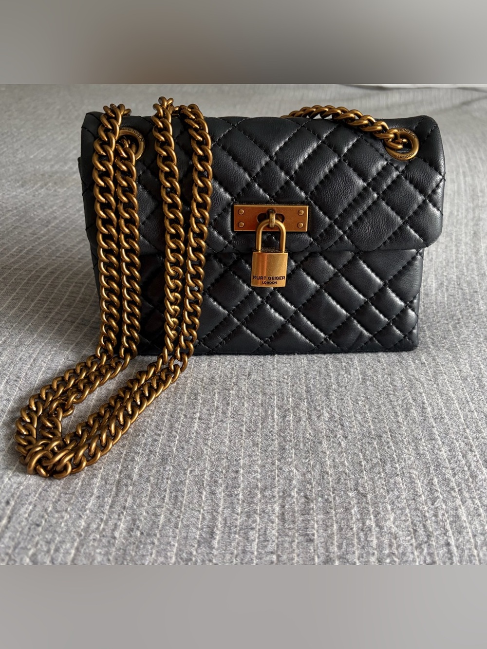 Black Quilted Soft Kurt Geiger Brixton Leather Chain Shoulder/ Crossbody Bag